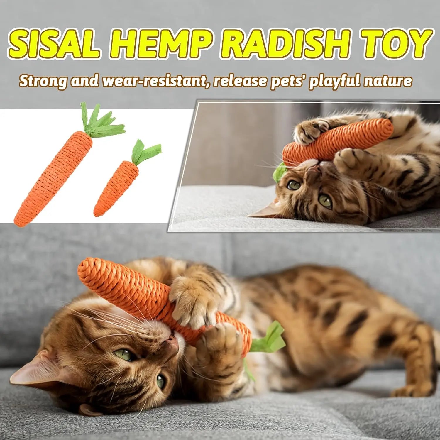 Cat Toys Self-Entertainment Carrot Teething and Cat Teasing Sticks, Bite-Resistant and Scratch-Resistant Teething and Clawing