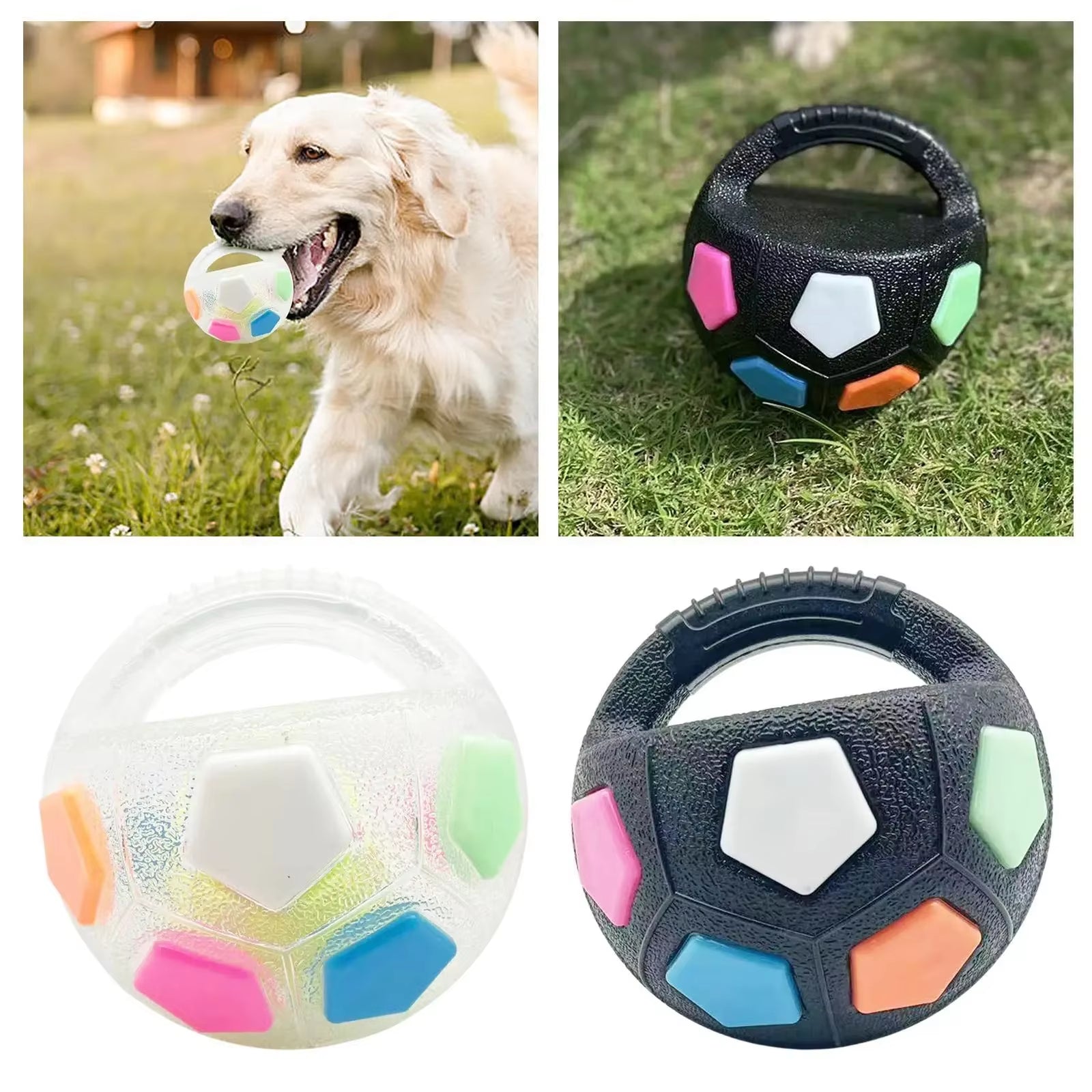 Dog Toys Soccer Ball with Handle outside Squeaky Floating for Tug of War Dog Tug Toy for Small Mudiem Large Breed Playing Gifts