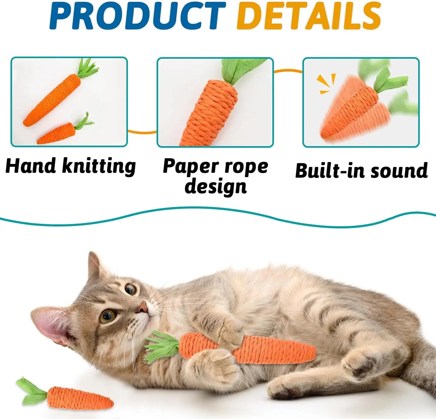 Cat Toys Self-Entertainment Carrot Teething and Cat Teasing Sticks, Bite-Resistant and Scratch-Resistant Teething and Clawing