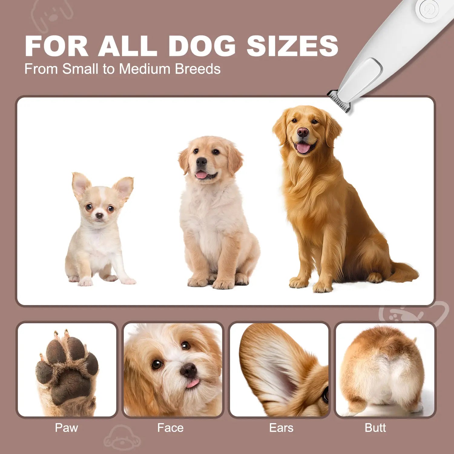 Professional Pet Grooming Trimmer with LED Light Low Noise USB Rechargeable for Safe Trimming on Paw Ear Face & More